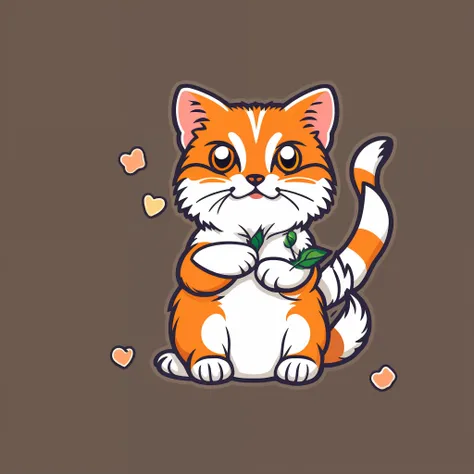 STICKER, A detailed illustration a print of vivid cute kitten head, fantasy flowers splash, vintage t-shirt design, in the style of Studio Ghibli, white and orange flora pastel tetradic colors, 3D vector art, cute and quirky, fantasy art, watercolor effect...