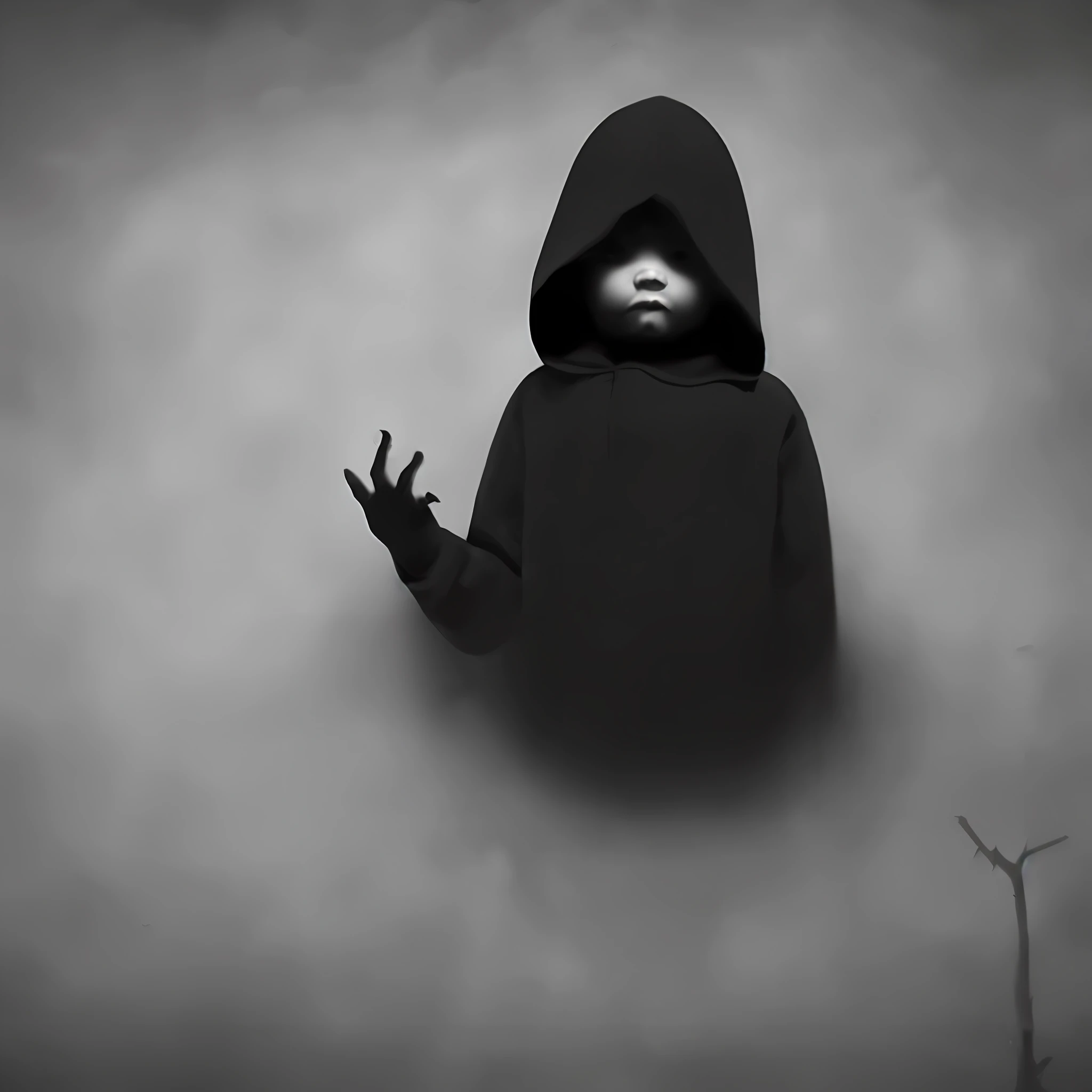 small black child hood, black and white scene, paint, empty, terror, scary, void, faceless