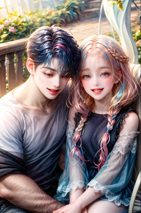 Two boys in love look sweet and happy together, and boys with different hair colors fall in love