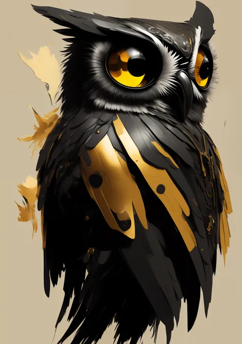 cartoon black humanoid owl with big white eyes leather jacket, torn skinny jeans and golden front eyes riding a suzuki 3d render...