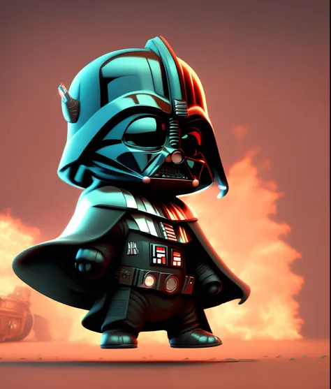 darth vader's cinematic shot cute realistic, surrounded by fire, seamless, epic, cinematic, intricate details, award-winning, gr...