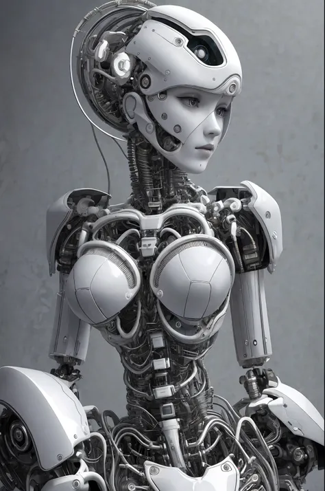 complex 3d render ultra detailed of a beautiful porcelain profile woman android face, cyborg, robotic parts, 150 mm, beautiful studio soft light, rim light, vibrant details, luxurious cyberpunk, lace, hyperrealistic, anatomical, facial muscles, cable electric wires, microchip, elegant, beautiful background, octane render, H. R. Giger style, 8k, best quality, masterpiece, illustration, an extremely delicate and beautiful, extremely detailed ,CG ,unity ,wallpaper, (realistic, photo-realistic:1.37),Amazing, finely detail, masterpiece,best quality,official art, extremely detailed CG unity 8k wallpaper, absurdres, incredibly absurdres, , robot, silver halmet, full body, sitting