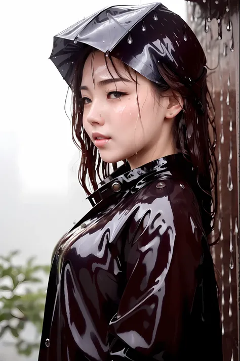 (very beautiful girl, wet in the rain, heavy downpour: 0.9, water dripping: 1.2, rain anger: 1.5, thick fog, rich color)