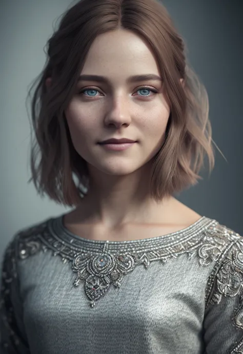 ultra hyper realistic award winning full body photo of a single Scandinavian female, full body, 36 yo, beautiful face, posing, smile, long brown hazel hair, cinematic, fine details, 8k, dark shot, soft volumetric lights, backlit, cinematic, intricate detai...