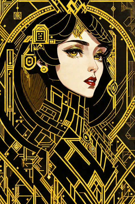 (masterpiece, 4k, ultra detailed, raw photo: 1.2), illustration, (1young queen:1), (single background: black and gold background...