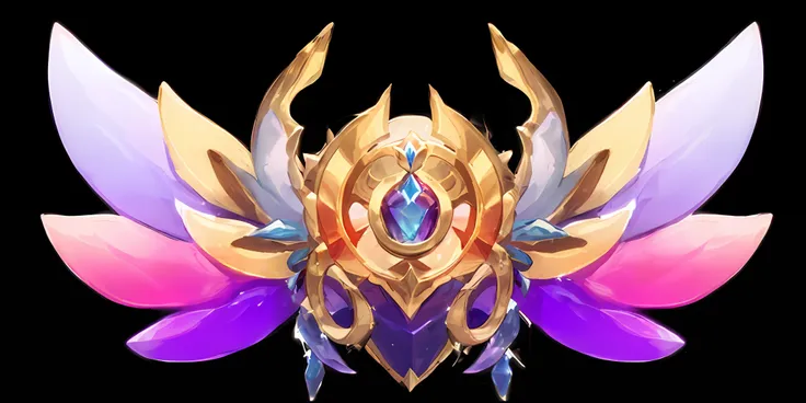 close-up of colorful wing mask with large gemstones, heartstone original art style, league of legends champion, duelyst style, s...