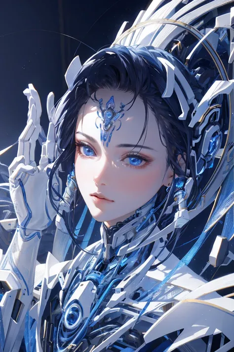complex 3d render ultra detailed of a beautiful porcelain profile woman android face, cyborg, robotic parts, 150 mm, beautiful studio soft light, rim light, vibrant details, luxurious cyberpunk, lace, hyperrealistic, anatomical, facial muscles, cable elect...