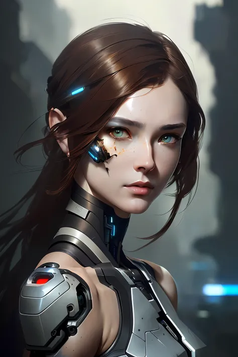 8k portrait of beautiful cyborg with brown hair, intricate, elegant, highly detailed, majestic, digital photography, art by artgerm and ruan jia and greg rutkowski surreal painting, broken glass, (masterpiece, sidelighting, finely detailed beautiful eyes: 1.2), hdr,