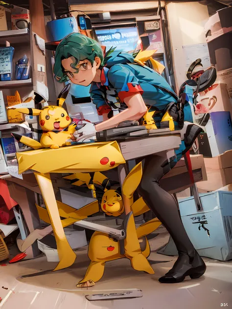 pokemon(pikachu), 1boy, solo,muscular TRADING CARD