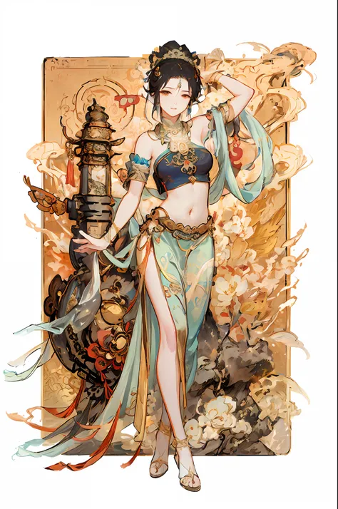 arafed image of a woman in a belly dance costume, alphonse mucha and rossdraws, by yang j, inspired by fenghua zhong, full color...