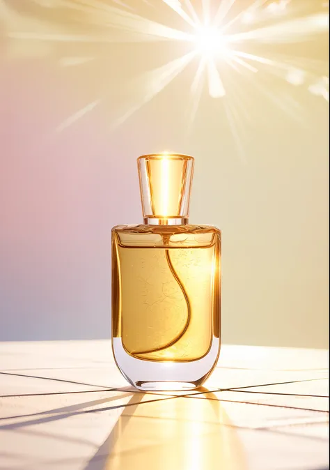 on crystal base sits perfume, brilliant, realistic, photo, canon, dreamy, art, masterpiece, best quality, (very detailed cg unif...