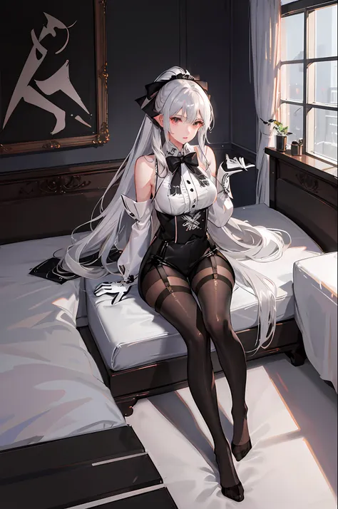 (((1 girl)),ray tracing,(dim lighting),[detailed background (bedroom)),((silver hair)),((silver hair)),(fluffy silver hair, plum...