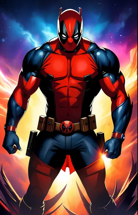 (best quality: 1.2), (masterpiece: 1.2), (realistic: 1.2), awesome evil deadpool, red cape, nebula background, volumetric light,...