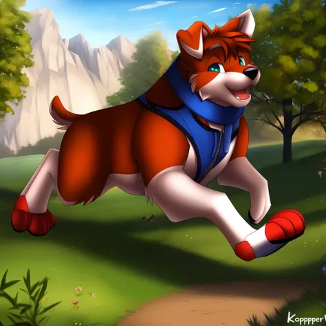 puppy dog running to the birds,  digital media \(artwork\), realistic, amazing background, kosperry,