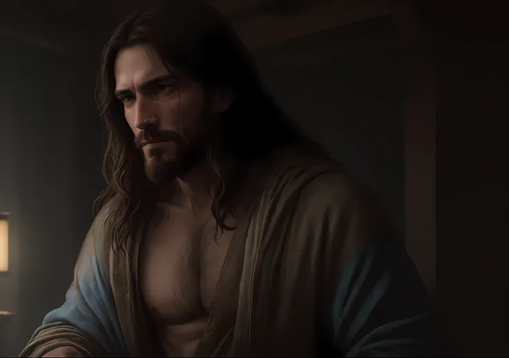 JESUS CHRIST near Noahs ark Dark photo: realistic epic, soft cinematic portrait, adobe lightroom, photographic lab, highly detailed, faded, art by Greg Rutkowski and artgerm, neutral colors: 1.2), (hdr: 1.4), (soft colors:1.2), hyperdetailed, (artstation:1...