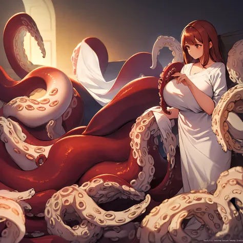 1girl,  full body, scylla, octopus tentacles，volumetric lighting, best shadows, shallow depth of field, stunningly beautiful gir...