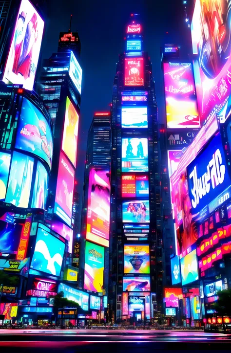 Creates Times Square fully with screen with several photos of famous has 8 k