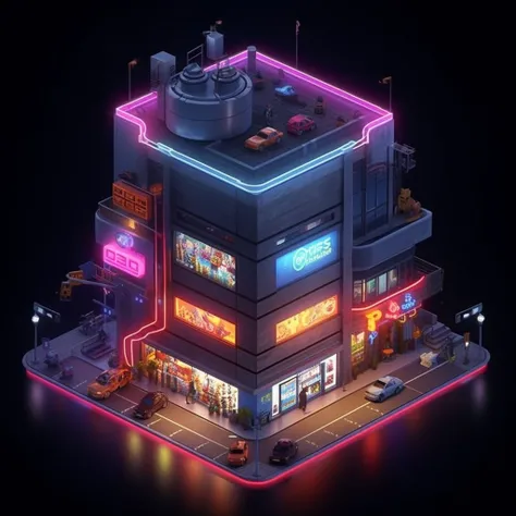 Isometric, overlooking 45 degrees,  SLG game building, single building, ktv nightclub, gray background, concept art, Octane rendering