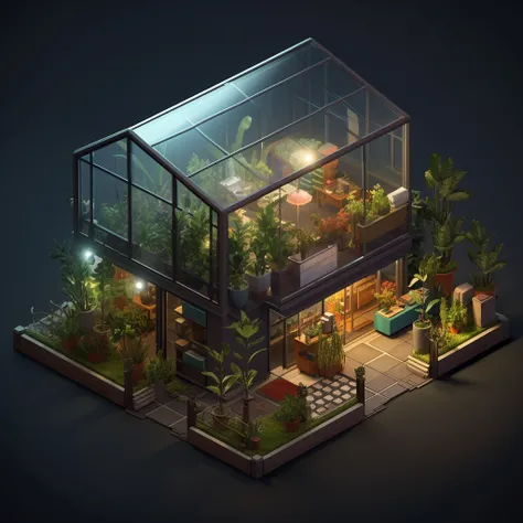 Isometric, overlooking 45 degrees, SLG game building, single building, greenhouse planting, gray background, concept art, octane rendering