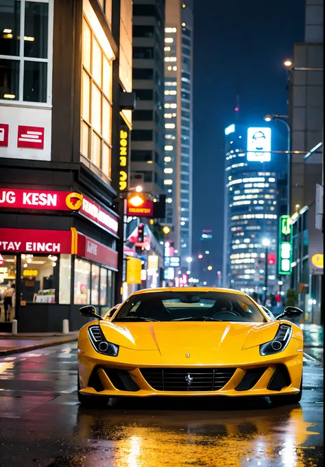 an ultra-realistic illustration of a ferrari daytona sp3 in berlin, germany. midday and rainy weather. ultra detailed, 8k, hdr, ...