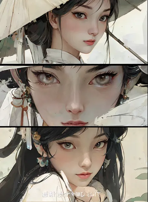 there are two pictures of a woman with an umbrella and a cat, artwork in the style of guweiz, guweiz, beautiful character painting, guweiz on artstation pixiv, guweiz on pixiv artstation, stunning anime face portrait, beautiful digital artwork, wlop rossdr...