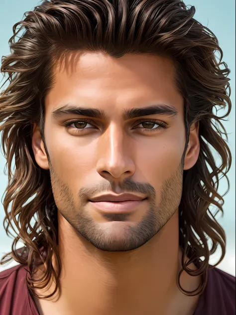 a photorealistic portrait of a stunningly handsome tanned brazilian male supermodel with no make-up, photo for the cover of a ma...