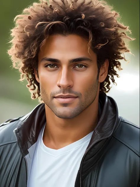 a photorealistic portrait of a stunningly handsome tanned brazilian male supermodel with no make-up, photo for the cover of a ma...