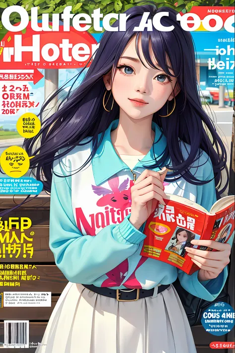 masterpiece, best quality, spring outfit, colorful hair, outdoor, magazine cover ,upper body,