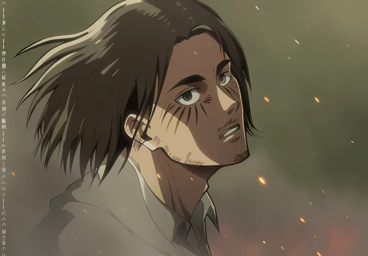 best quality, masterpiece, (realistic: 1.2), 1 man, Eren Jaeger, black jeans, black pants, brown hair, attack on Titan, cold background, black jacket, slim body, high definition, high quality, black clothes