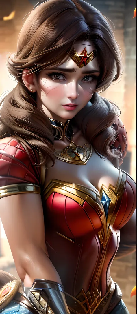 (masterpiece), (best quality), highly detailed, hdr, 1womanwonderwoman 45yo, solo focus, skindentation, perfect face, puffy face...