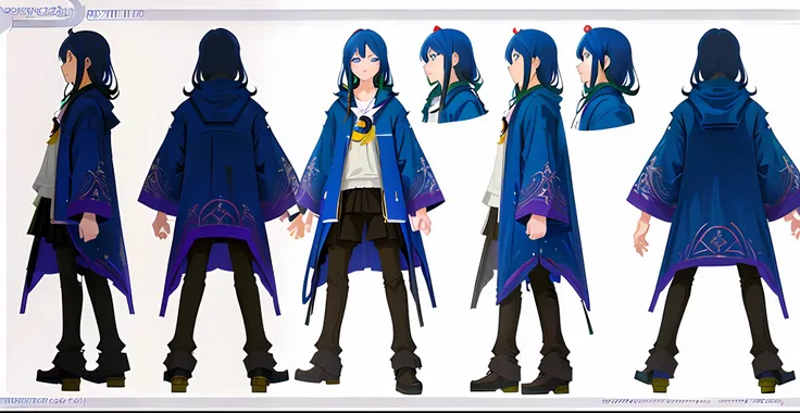 (anime character design, same character, front, side, back), 2d anime style, high quality character design, highly detailed char...