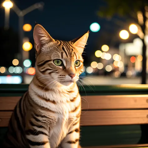 raw photo, absurdres, high quality, photorealistic,
[cat|cat, sweater], looking at viewer,
outdoors, night, park bench,
8k uhd, ...