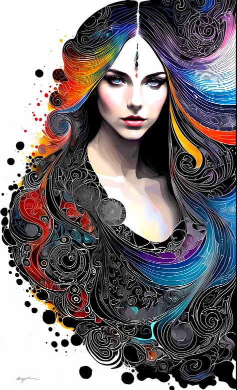 Pretty Nerd Woman in Color: Black Ink Flow: 8k Resolution Photorealistic Masterpiece: by Aaron Horkey and Jeremy Mann: Intricately Detailed Flowing Gouache Painting: by Jean Baptiste Mongue: Calligraphy: Acrylic: Watercolor Art, Professional Photography, L...
