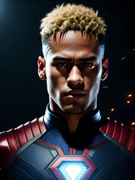 midjourny-v4 style, professional photoshot medium of neymar as a marvel super hero with highly detailed intricate cybernetic out...