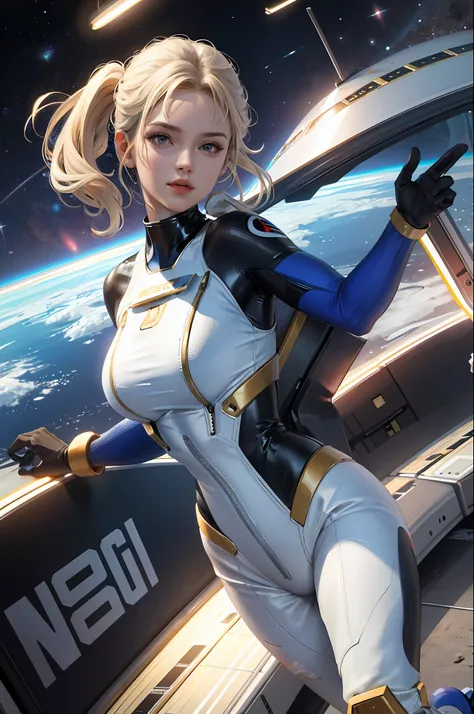 (masterpiece:1.2, best quality), 1lady, solo, body suit, big tits, Space Center, National Aeronautics and Space Administration