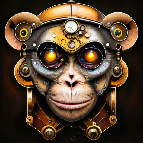 (steampunkai)++, (monkey), portrait, steampunk