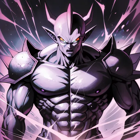 (best quality), incredible, s80 anime-style, intense and brutal, black frieza in dragonball art style.