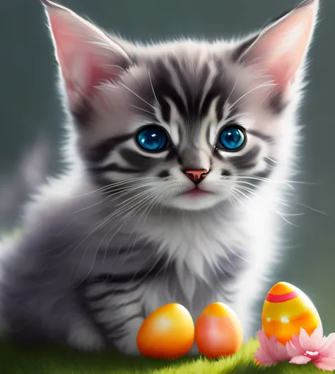 beautiful kitten with fantastic eyes, volumetric light, ultra-realistic, intricate details, illustration, painting, watercolor, ...