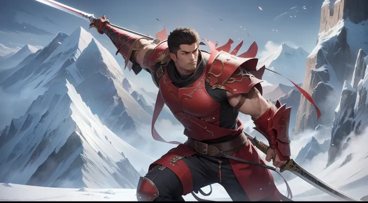 A master artist has created an ultra-detailed CG masterpiece, showing Guts from the Berserker anime in high resolution with his gigantic 2-meter sword battling an army on the icy peaks of Mount Everest, displaying a dynamic and imposing pose. --auto --s2