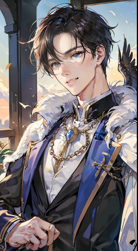 the male protagonist is a tall and handsome young man, his facial features are very delicate, the eagle hook nose, deep eyes and...