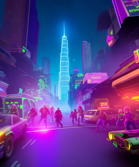 create a hyper realistic image of a futuristic city at night, with neon lights, skyscrapers, flying cars and holograms. the city...