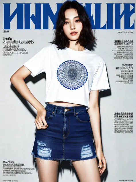 young beautiful girl, ultra detailed, official art, unity 8k wallpaper, (fashion magazine cover:1.3), 
BREAK
denim mini skirt, graphic tee, combat boots
, mandala