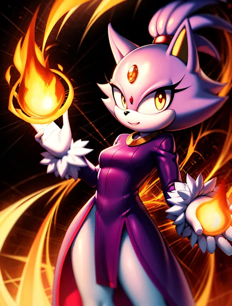 blazecat, clothed, fire, flames, masterpiece, best quality, detailed realistic fur, detailed background, robe, elemental manipul...