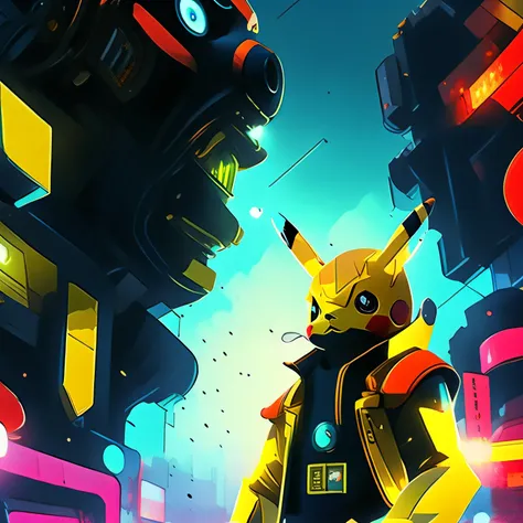 pikachu cyber punk, futuristic, robot