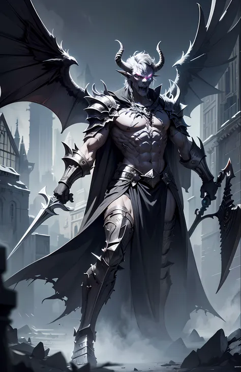 (extremely detailed 8k wallpaper), a full-body photo of a fearsome undead grey gargoyle necromancer holds in his left hand a mac...