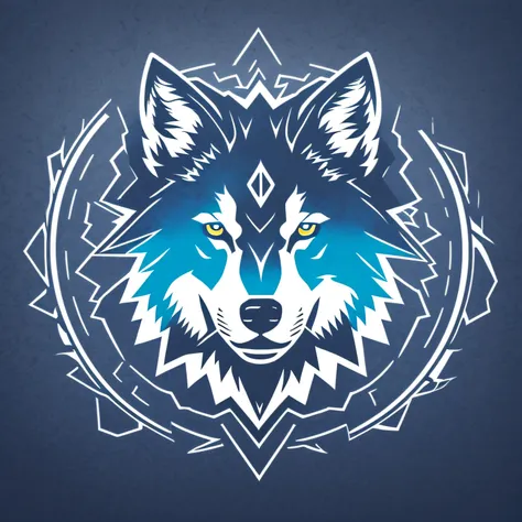 logo with team wolves writing, wolf line art logo, black and dark blue background, bright blue, minimal and solid — wolves --aut...