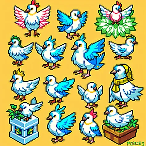 Pixel, Pixel Art, a collection of all kinds of birds and animals, pigeons, parrots, birds, chickens, ducks, swans, cute, coloful
