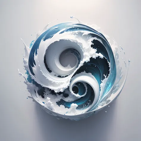 LOGO, art blends into the sea, the sea holds up fine art, pure white background, simple, atmospheric, high-grade, heavy design, artist, Fujiwara Hiroshi, fashion, blue