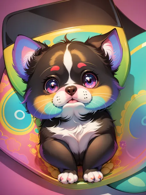 a close up of a cartoon dog with different expressions on it, cute colorful adorable, kawaii cute dog, cartoonish cute, cute fea...