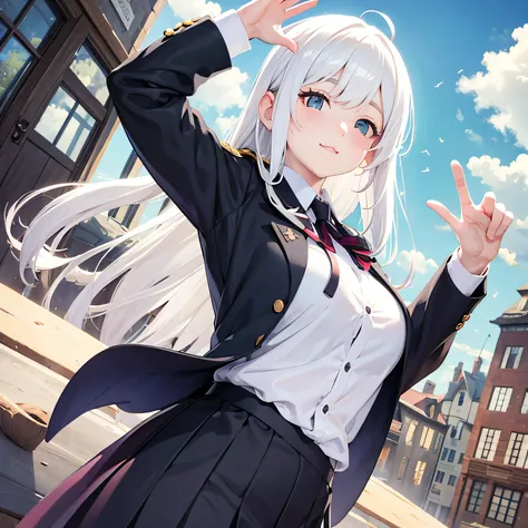 white hair, b-cups, cute sunshine, jk uniform, high school girl waving at me in the sun --auto --s2